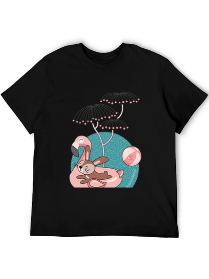 Fun Flamingo & Bunny Graphic T-Shirt