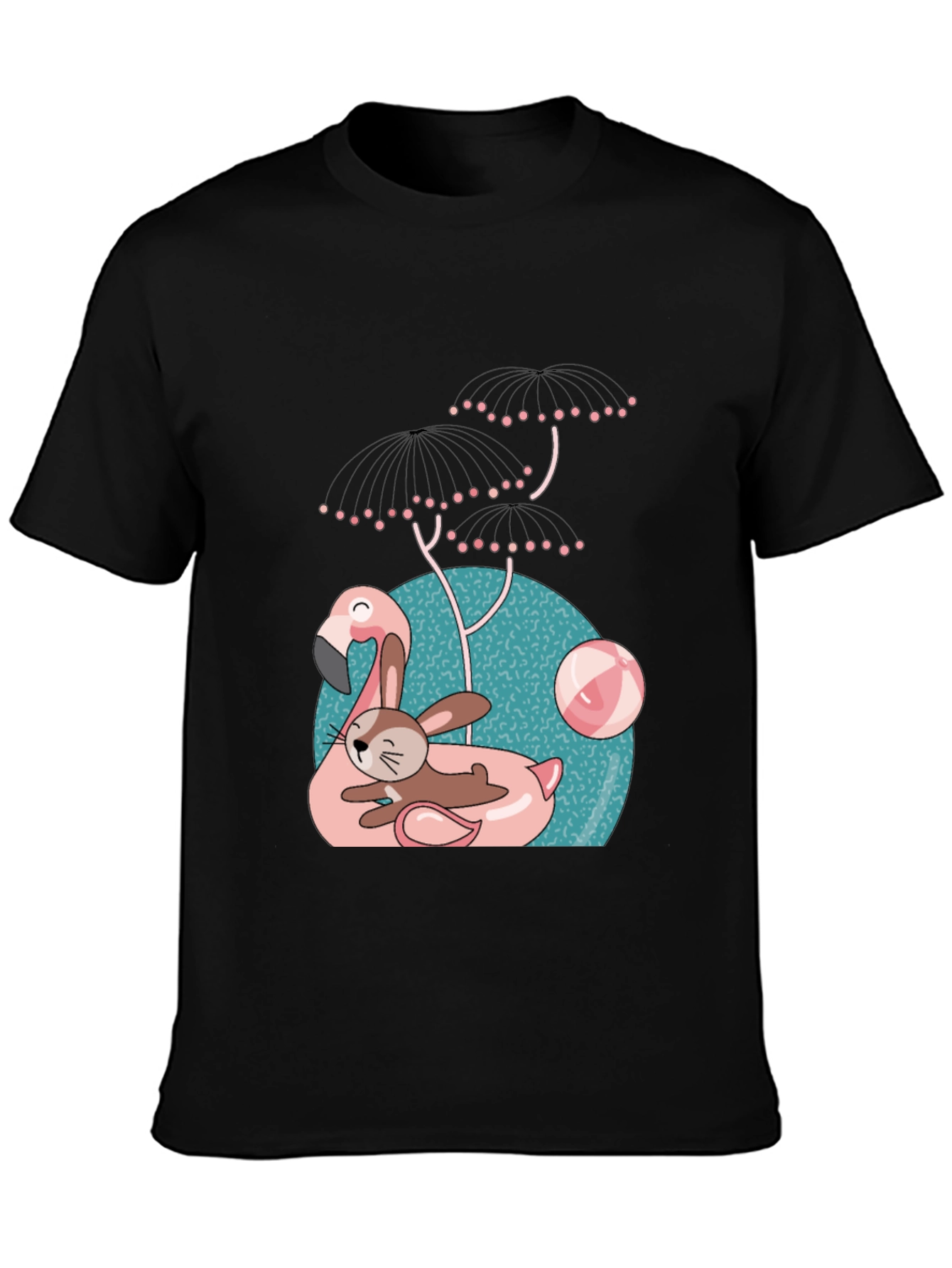 Fun Flamingo & Bunny Graphic T-Shirt