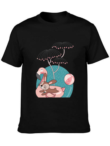 Fun Flamingo & Bunny Graphic T-Shirt