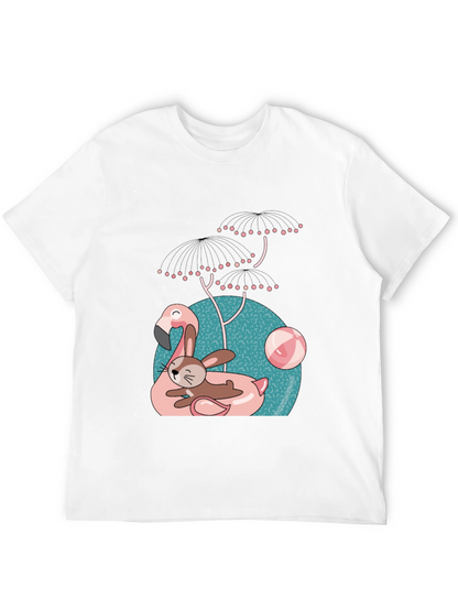 Fun Flamingo & Bunny Graphic T-Shirt