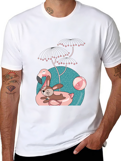 Fun Flamingo & Bunny Graphic T-Shirt