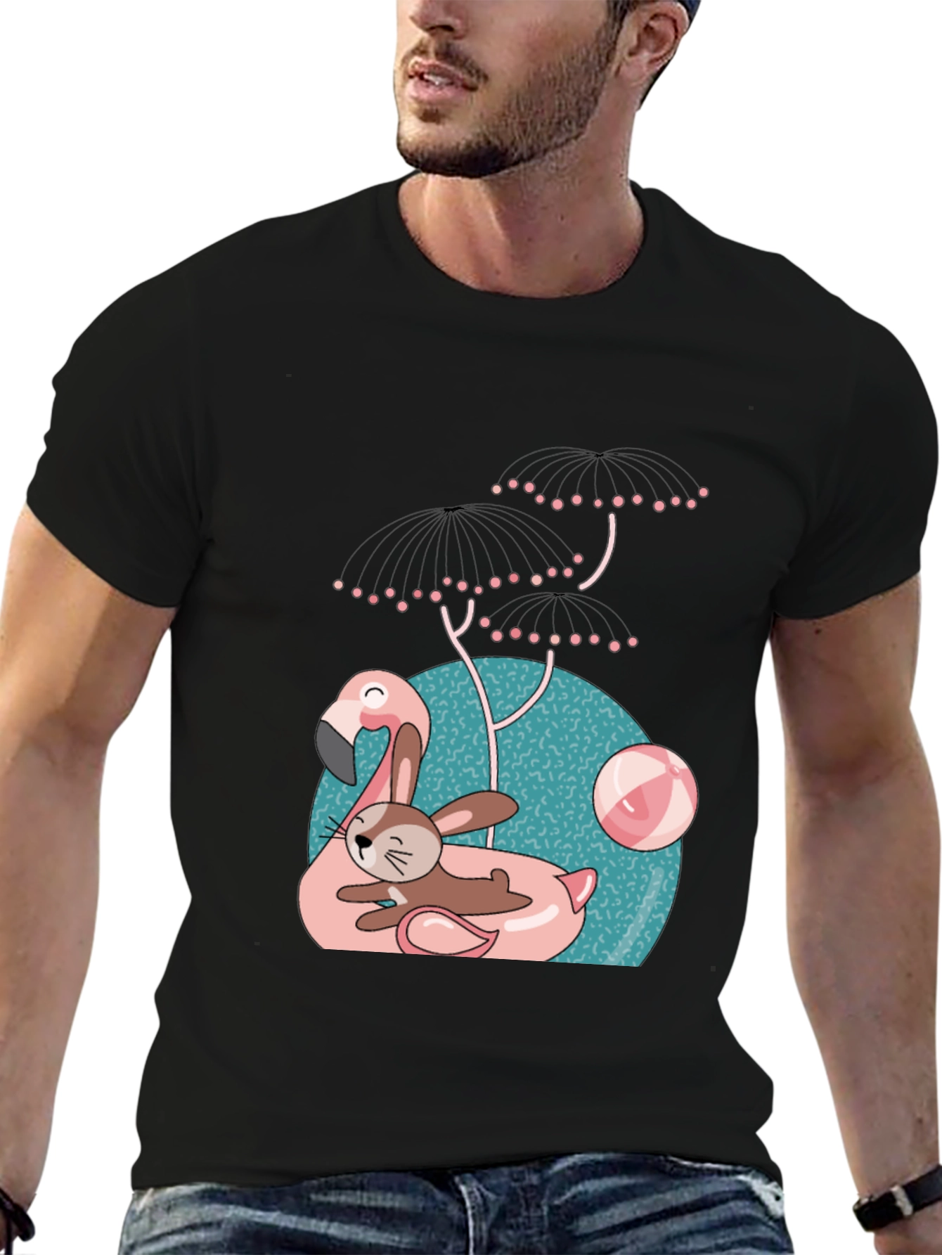 Fun Flamingo & Bunny Graphic T-Shirt