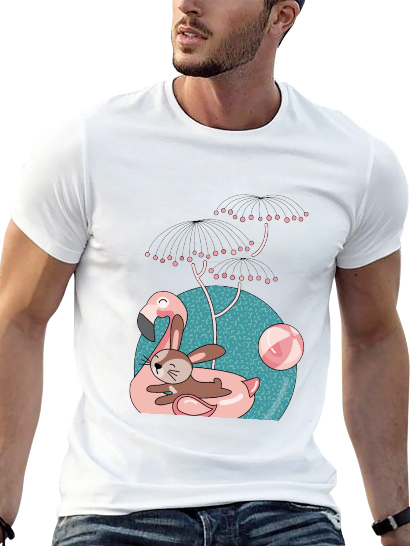 Fun Flamingo & Bunny Graphic T-Shirt