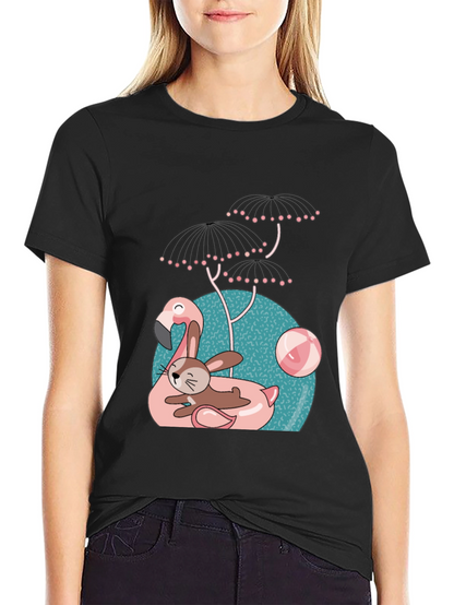 Fun Flamingo & Bunny Graphic T-Shirt