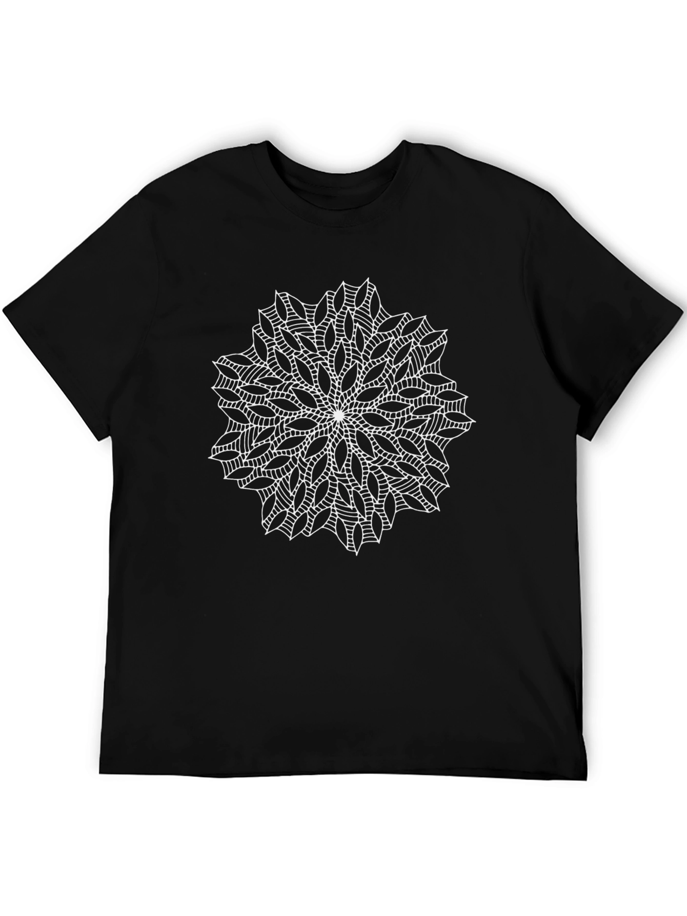 Black T-Shirt with White Mandala Design