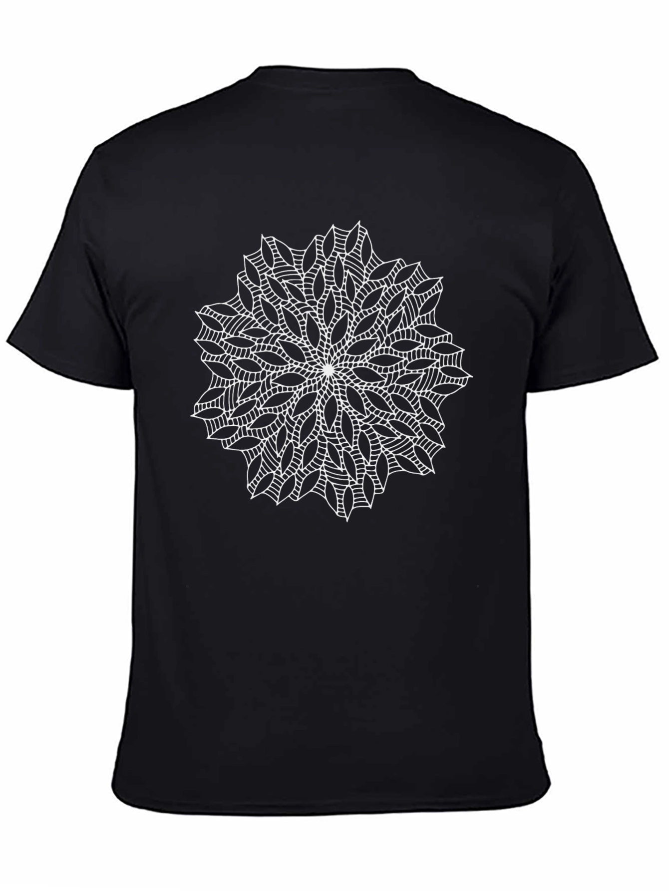 Black T-Shirt with White Mandala Design