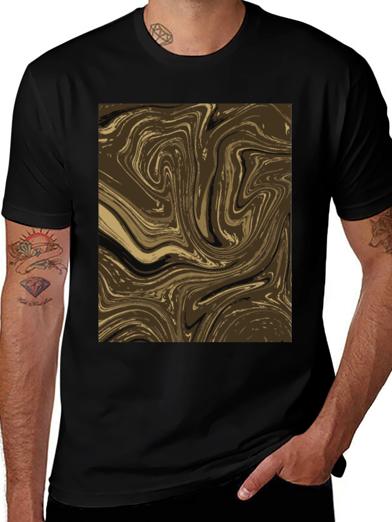 Abstract Swirl Graphic Tee - Brown