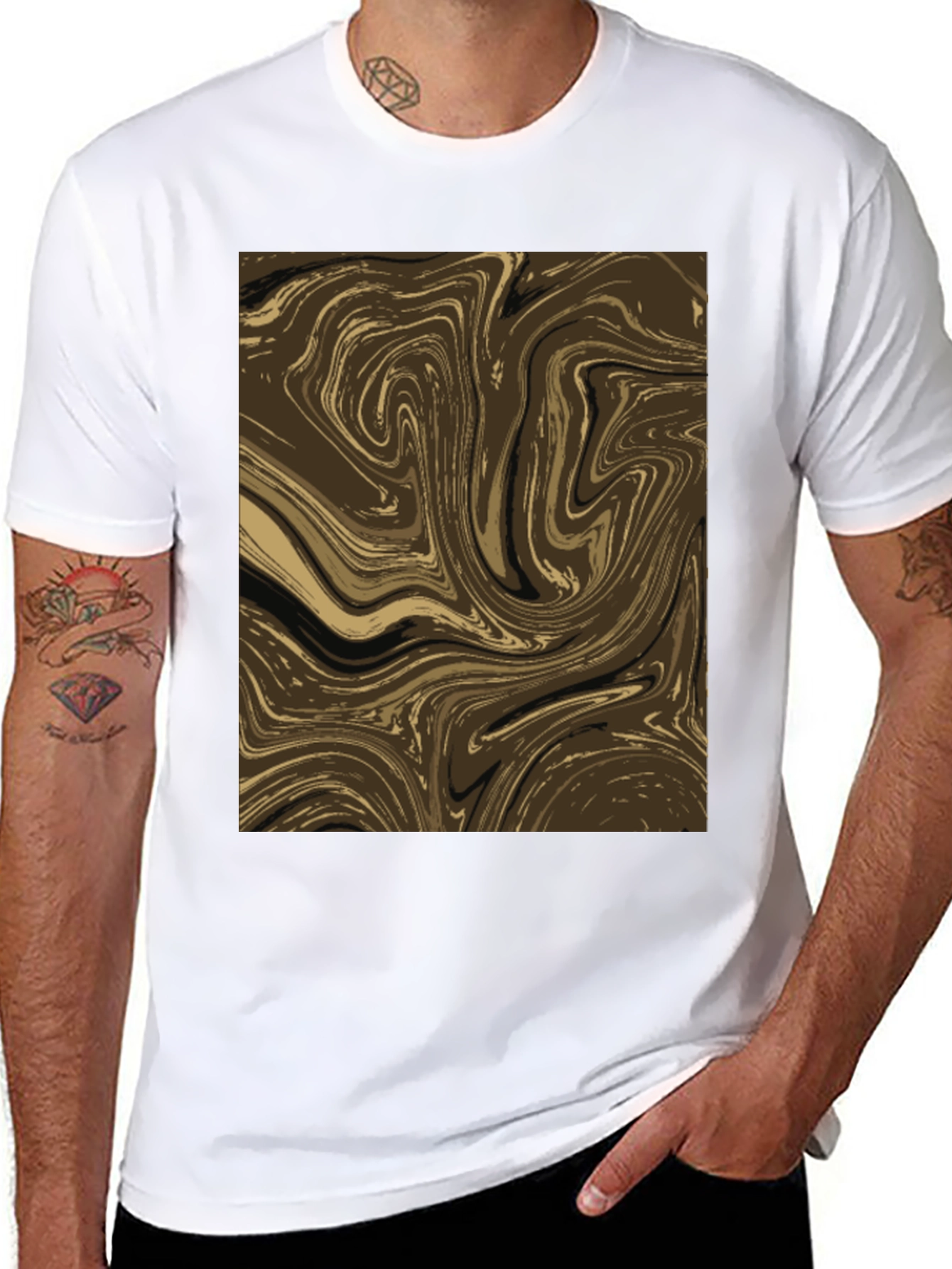 Abstract Swirl Graphic Tee - Brown