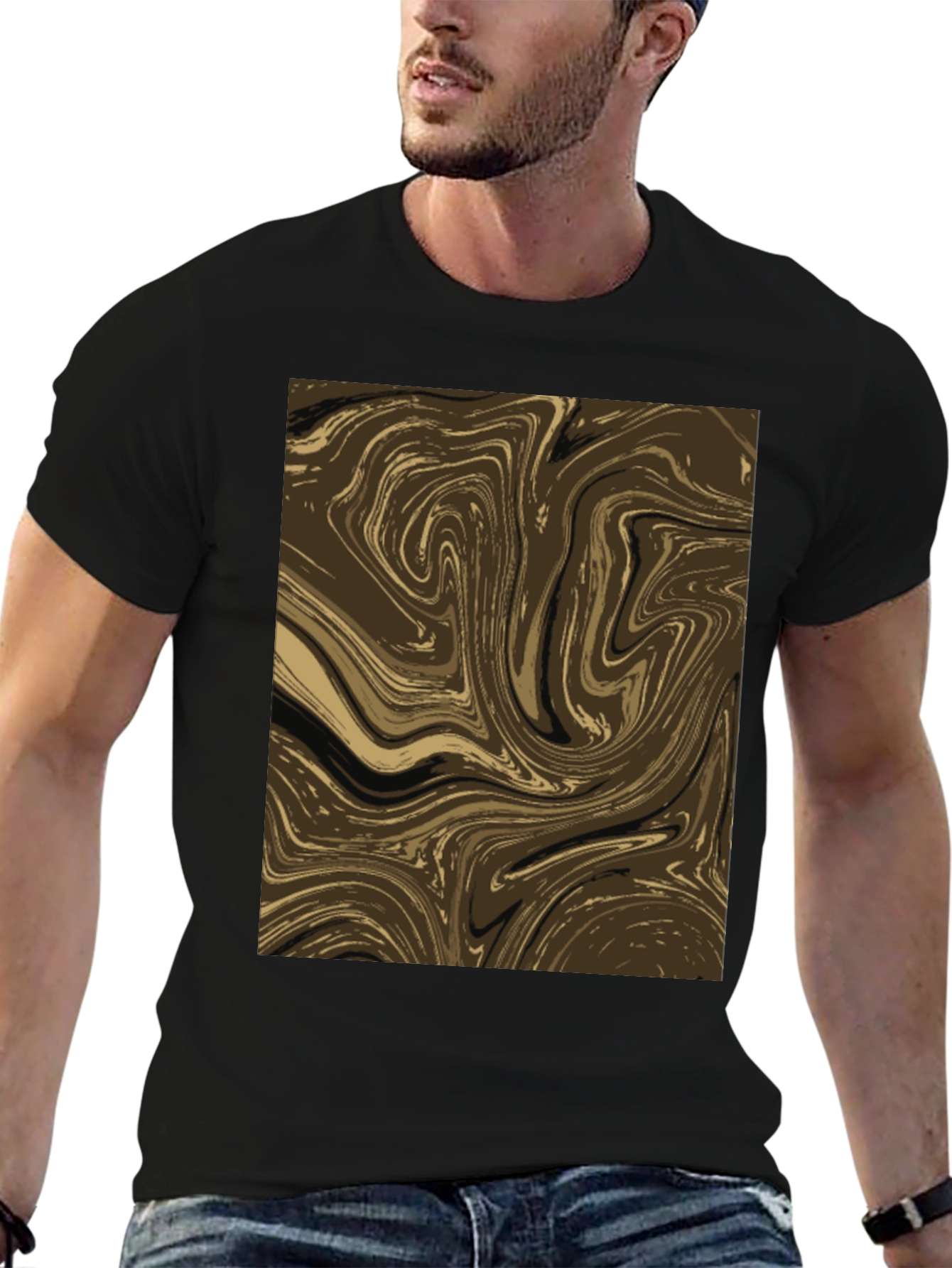 Abstract Swirl Graphic Tee - Brown