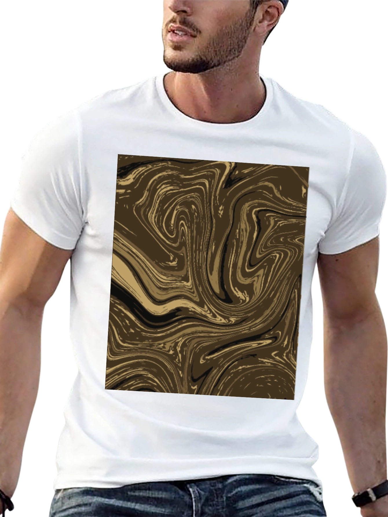 Abstract Swirl Graphic Tee - Brown