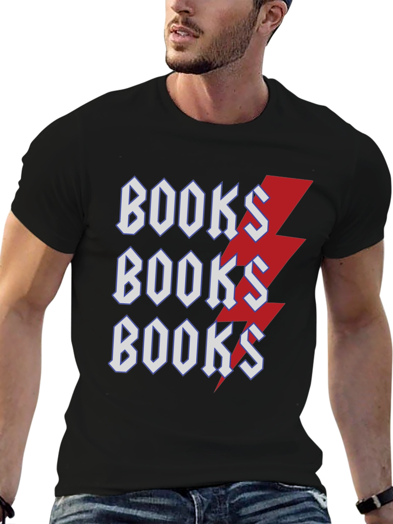 Books Lightning Bolt T-Shirt Black Cotton Tee