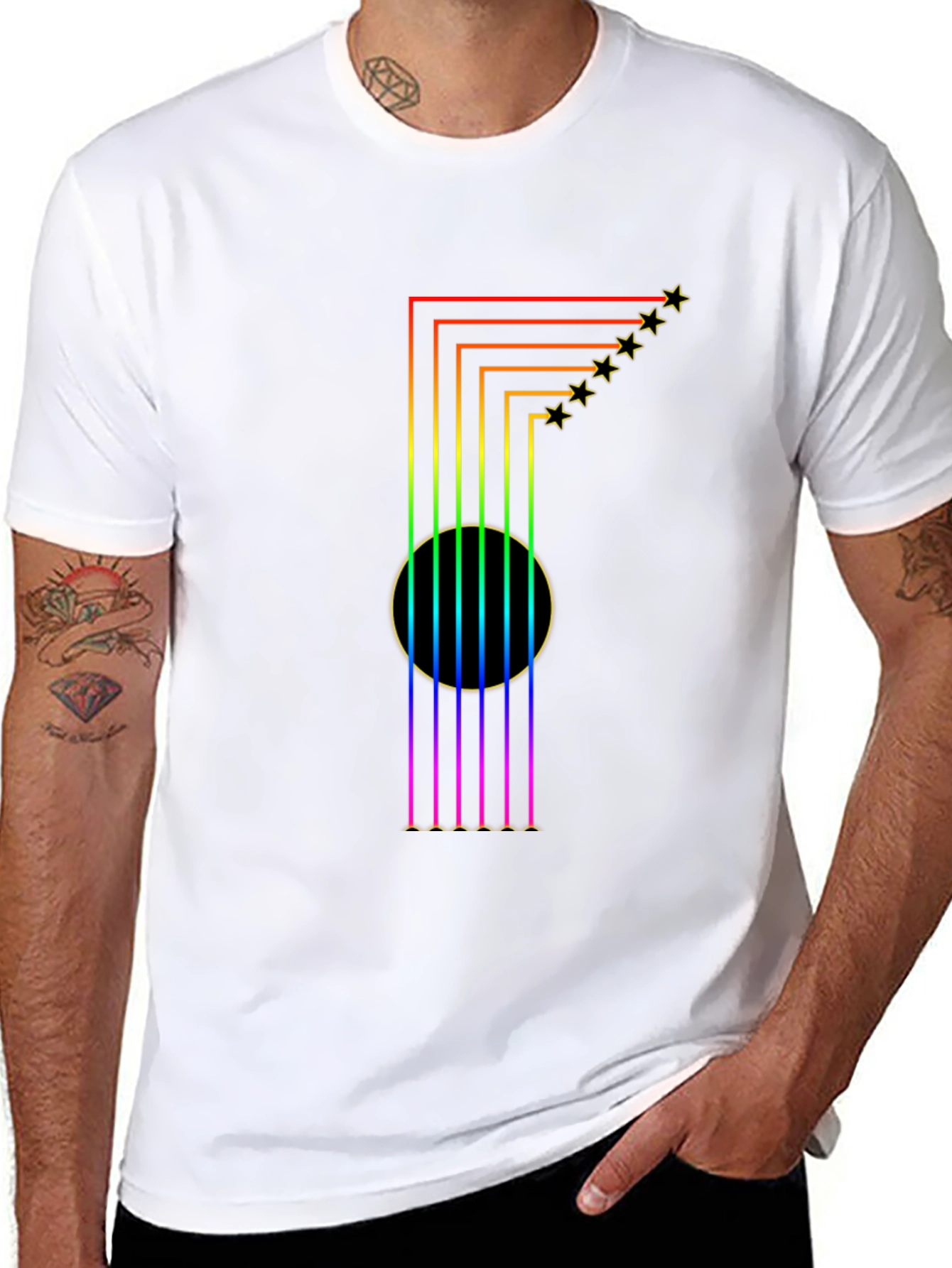 Rainbow Guitar T-Shirt: Starry Musical Style
