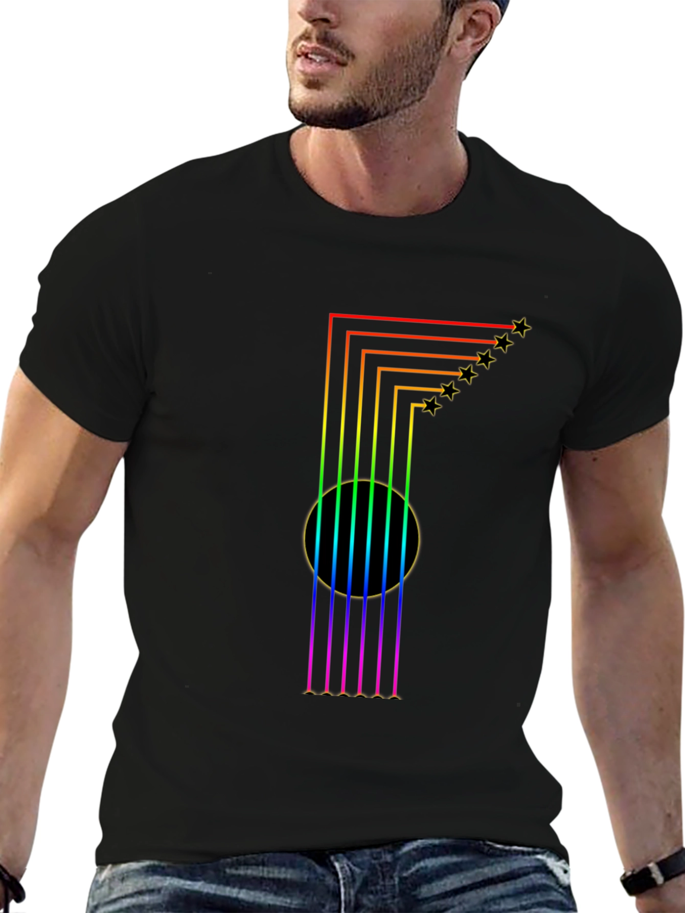 Rainbow Guitar T-Shirt: Starry Musical Style