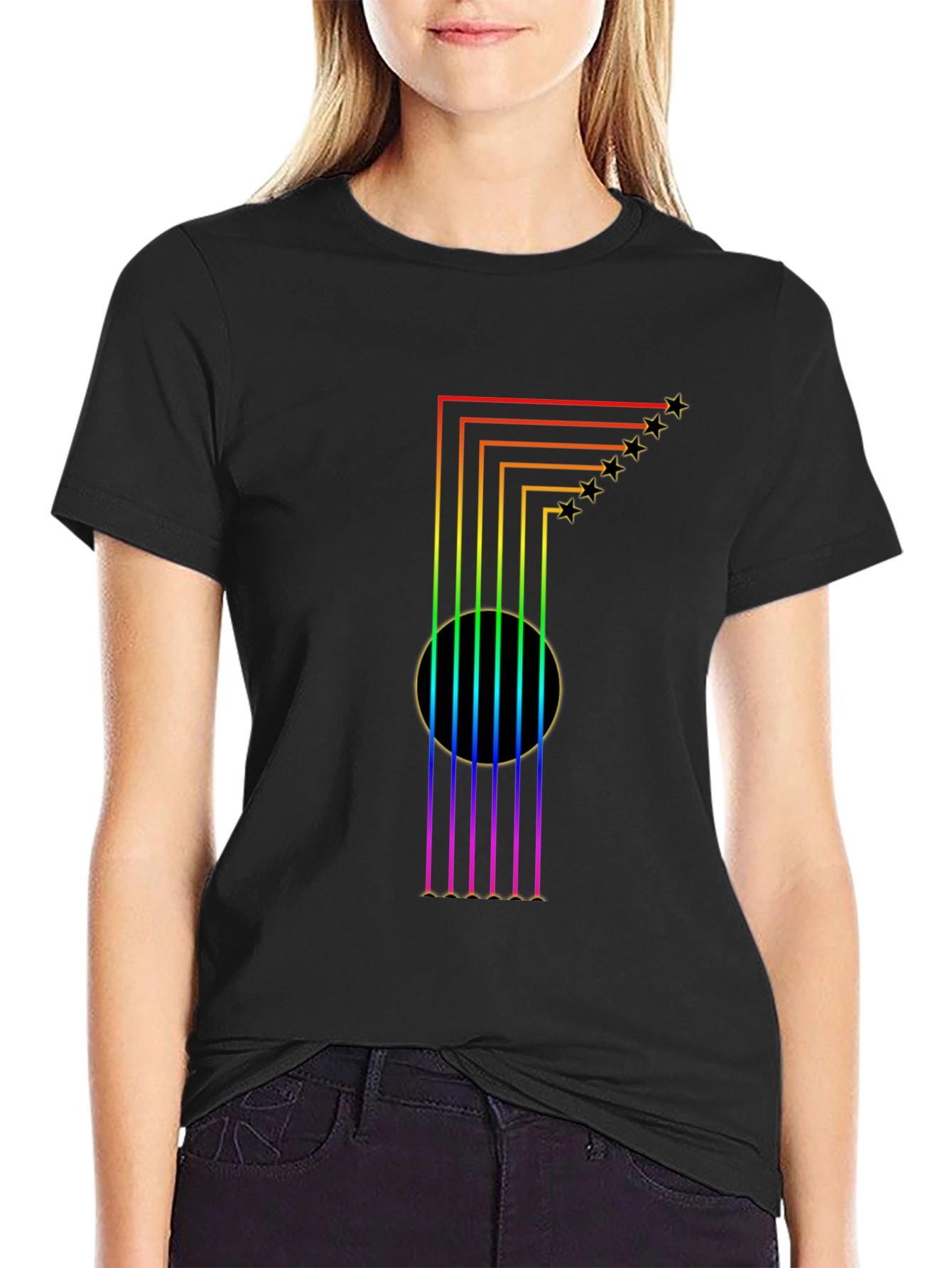 Rainbow Guitar T-Shirt: Starry Musical Style
