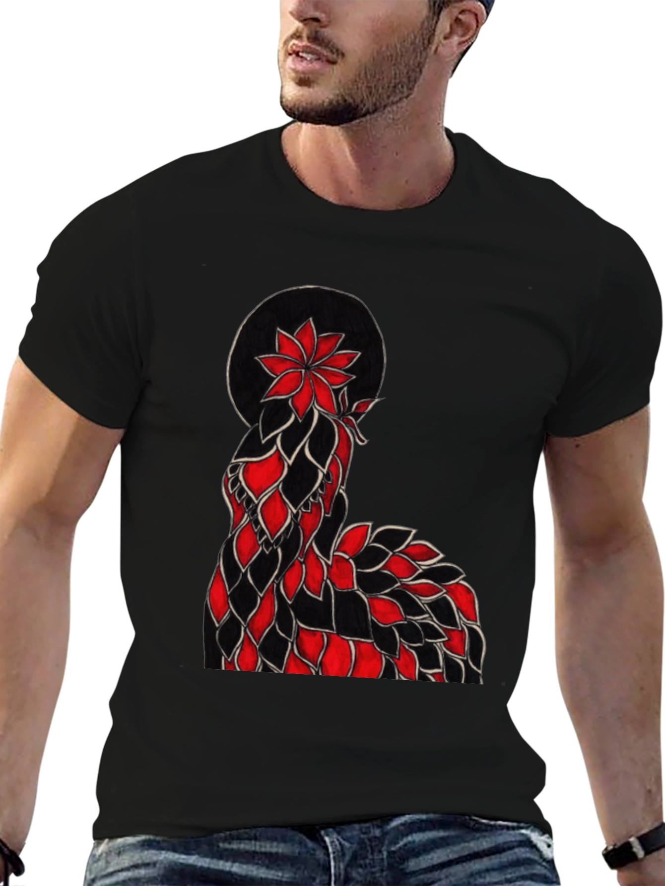 Floral Silhouette Graphic Tee - Black