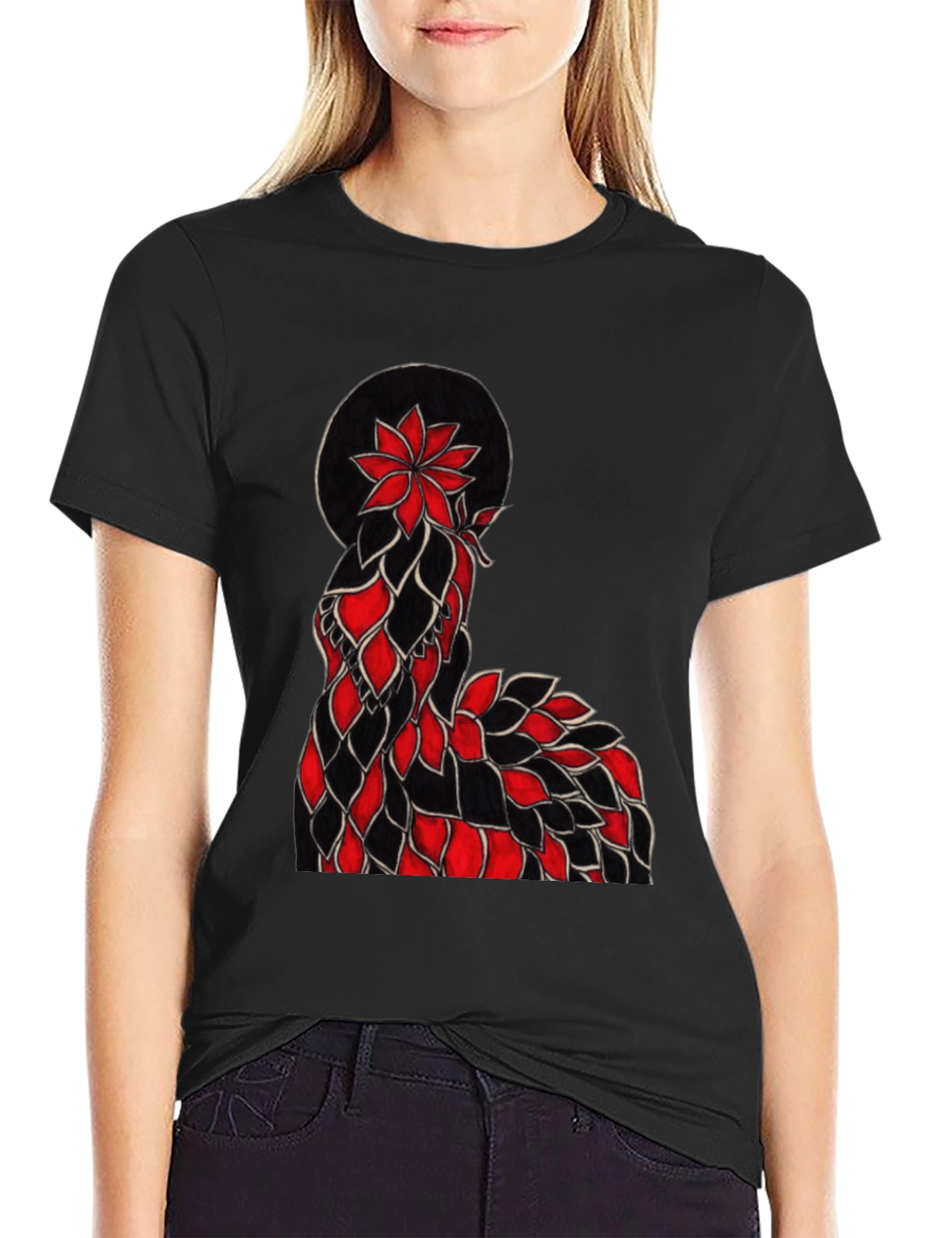 Floral Silhouette Graphic Tee - Black