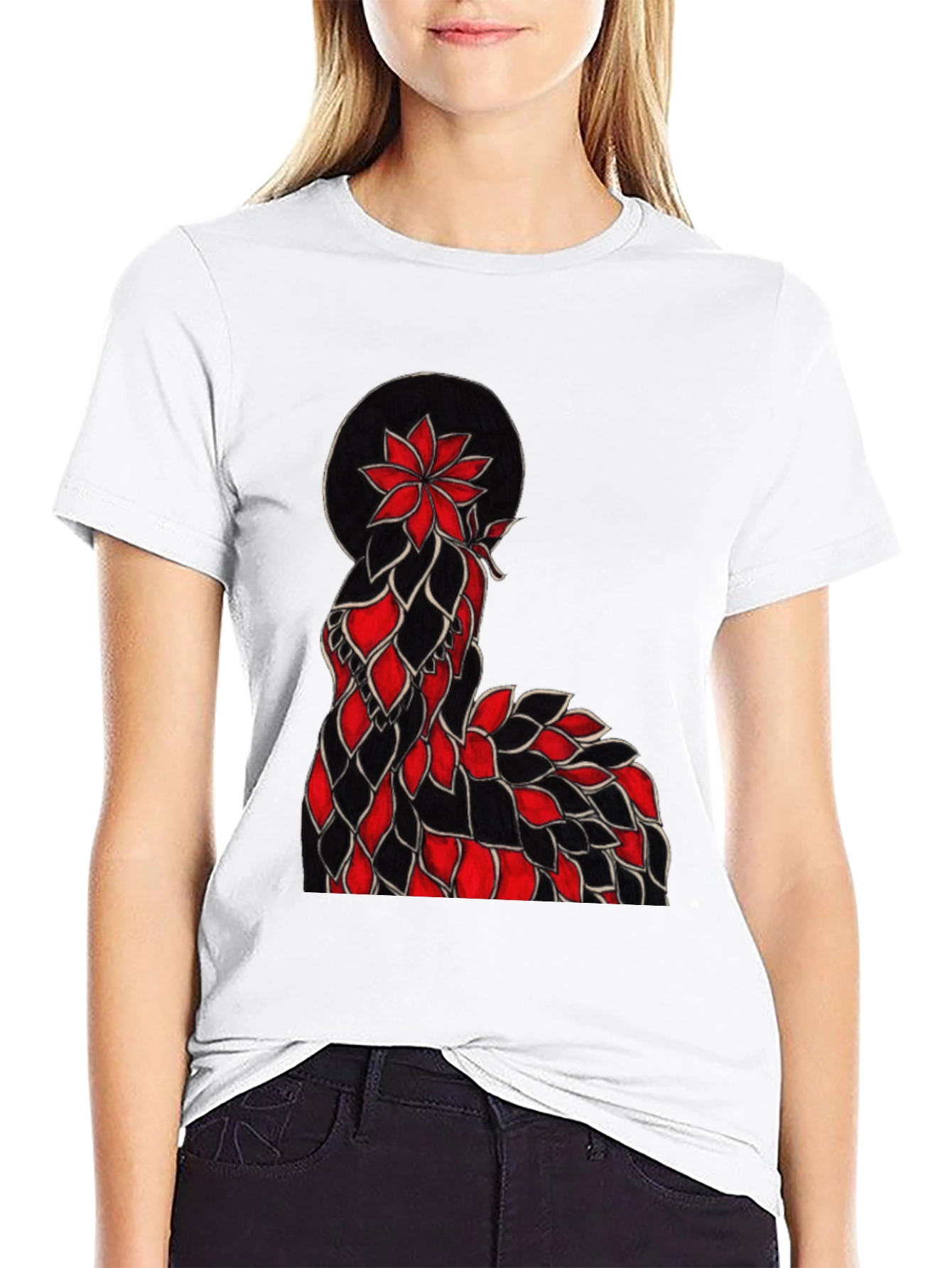 Floral Silhouette Graphic Tee - Black