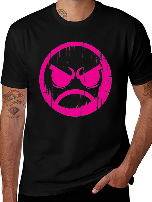 Grumpy Face Graphic T-Shirt - Black Cotton Tee