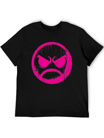 Grumpy Face Graphic T-Shirt - Black Cotton Tee