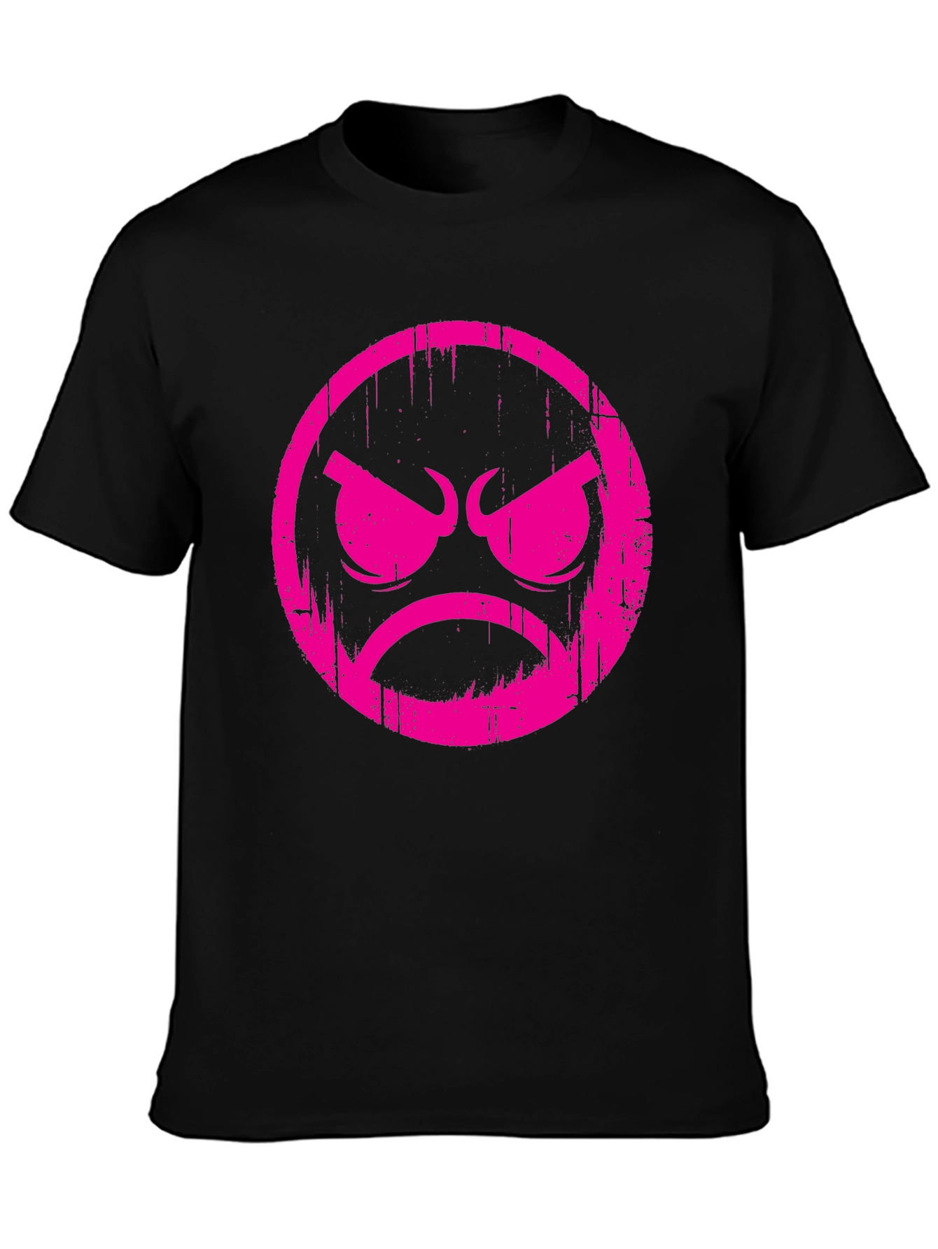 Grumpy Face Graphic T-Shirt - Black Cotton Tee