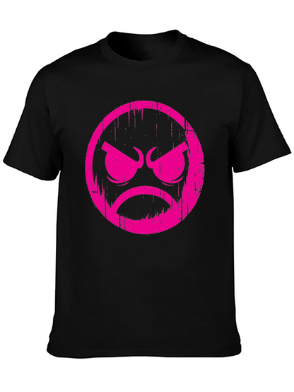 Grumpy Face Graphic T-Shirt - Black Cotton Tee