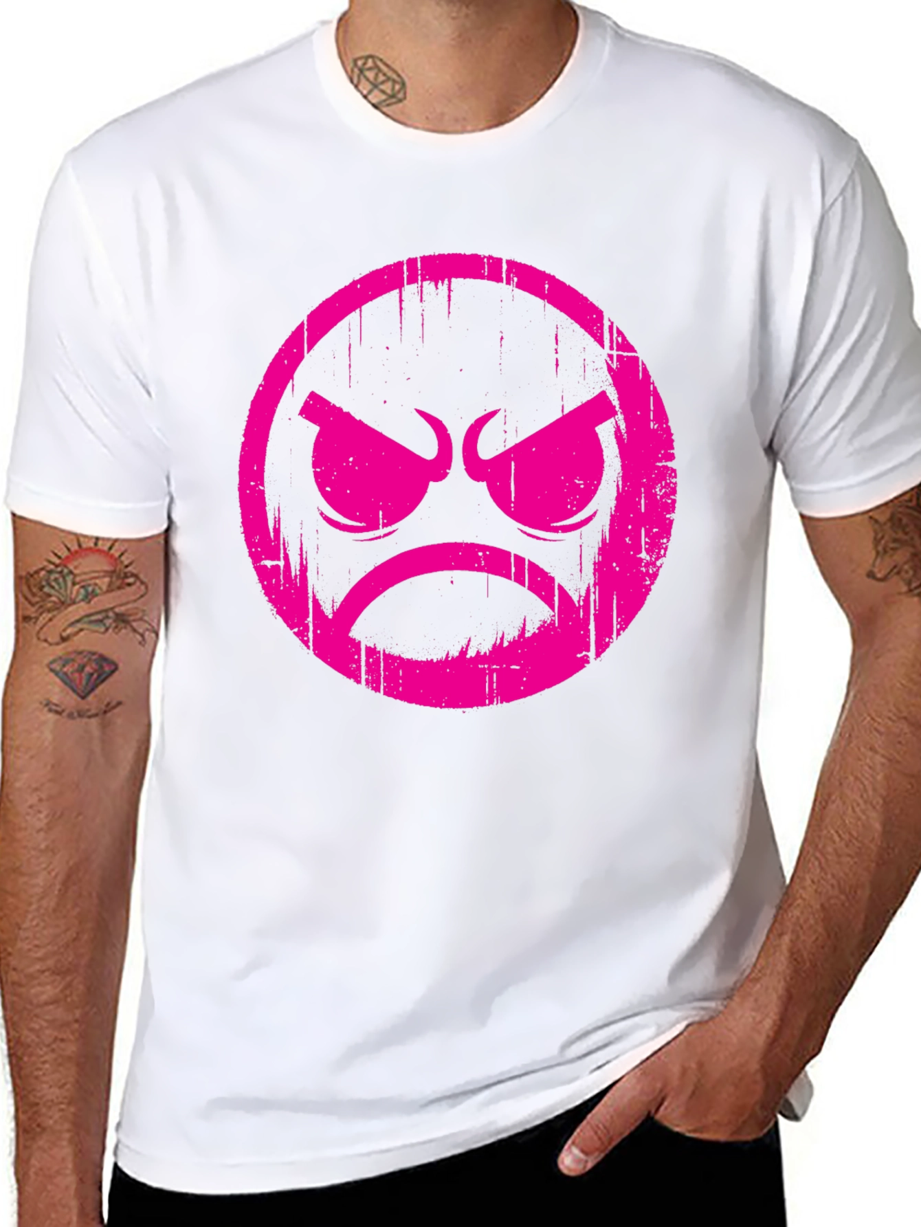 Grumpy Face Graphic T-Shirt - Black Cotton Tee