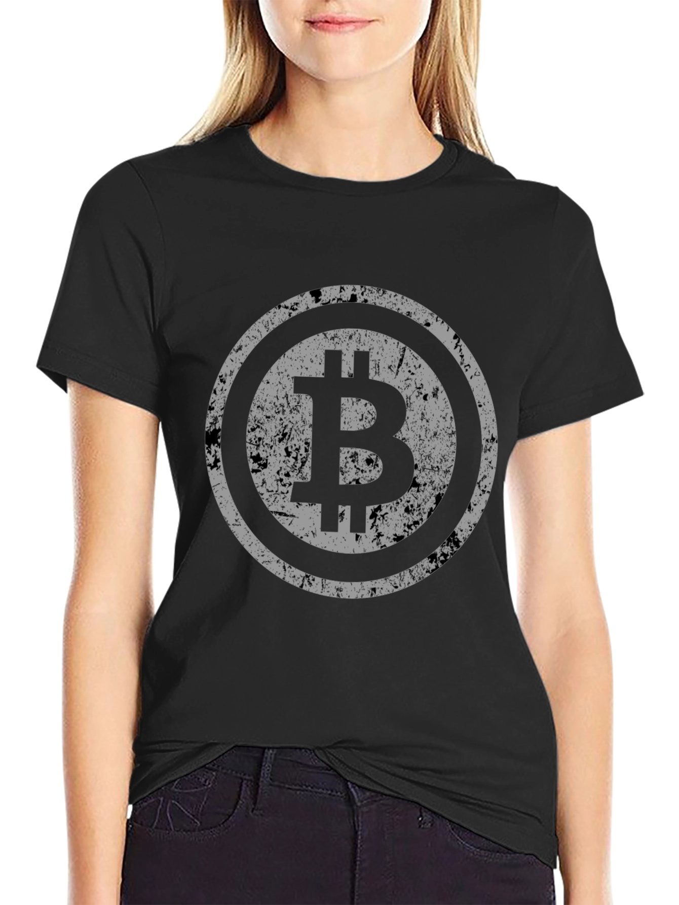 Bitcoin Distressed Logo Black T-Shirt