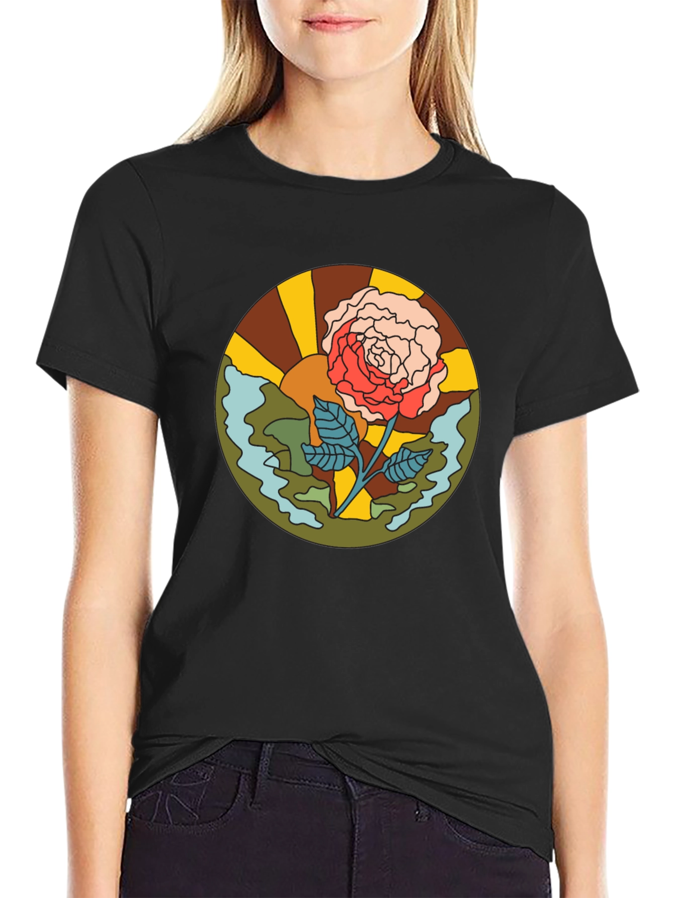 Retro Rose Graphic T-Shirt - Black