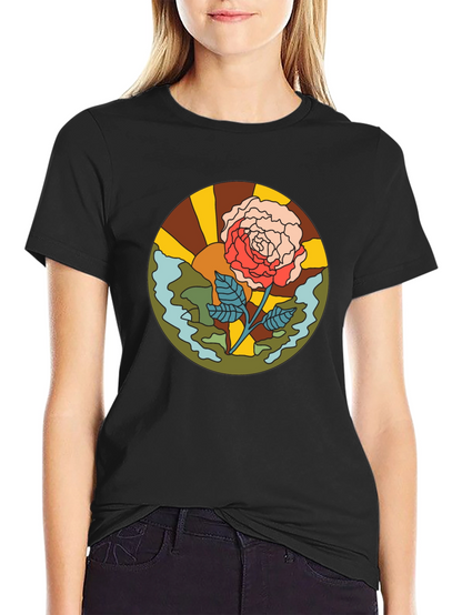 Retro Rose Graphic T-Shirt - Black