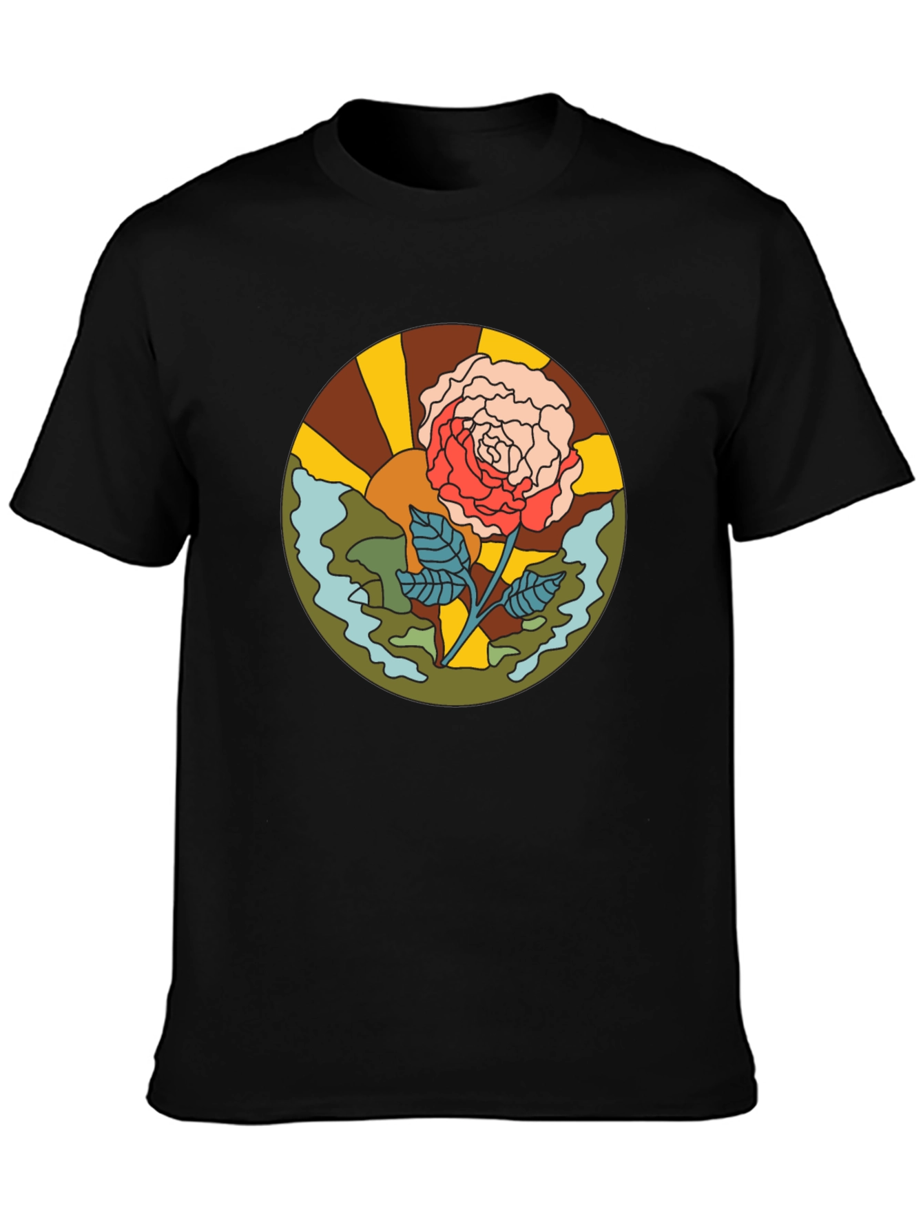 Retro Rose Graphic T-Shirt - Black