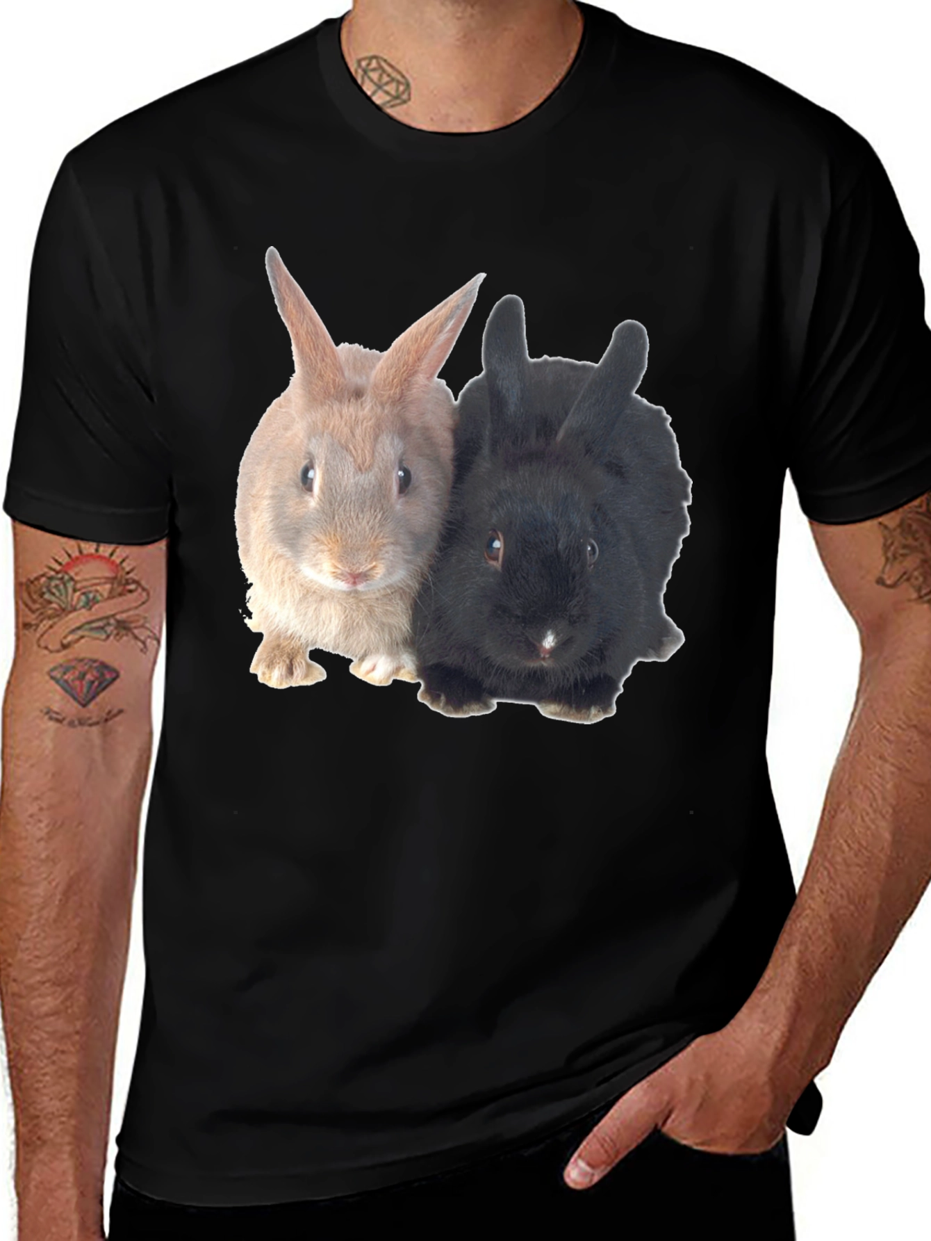 Cute Rabbit Duo Black T-Shirt