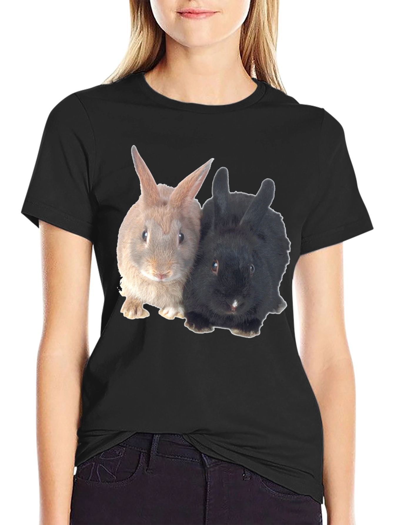 Cute Rabbit Duo Black T-Shirt