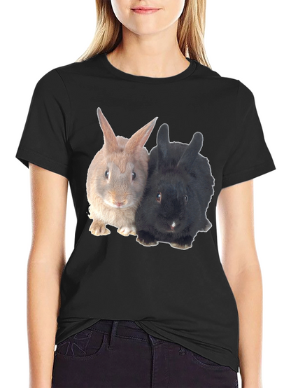 Cute Rabbit Duo Black T-Shirt