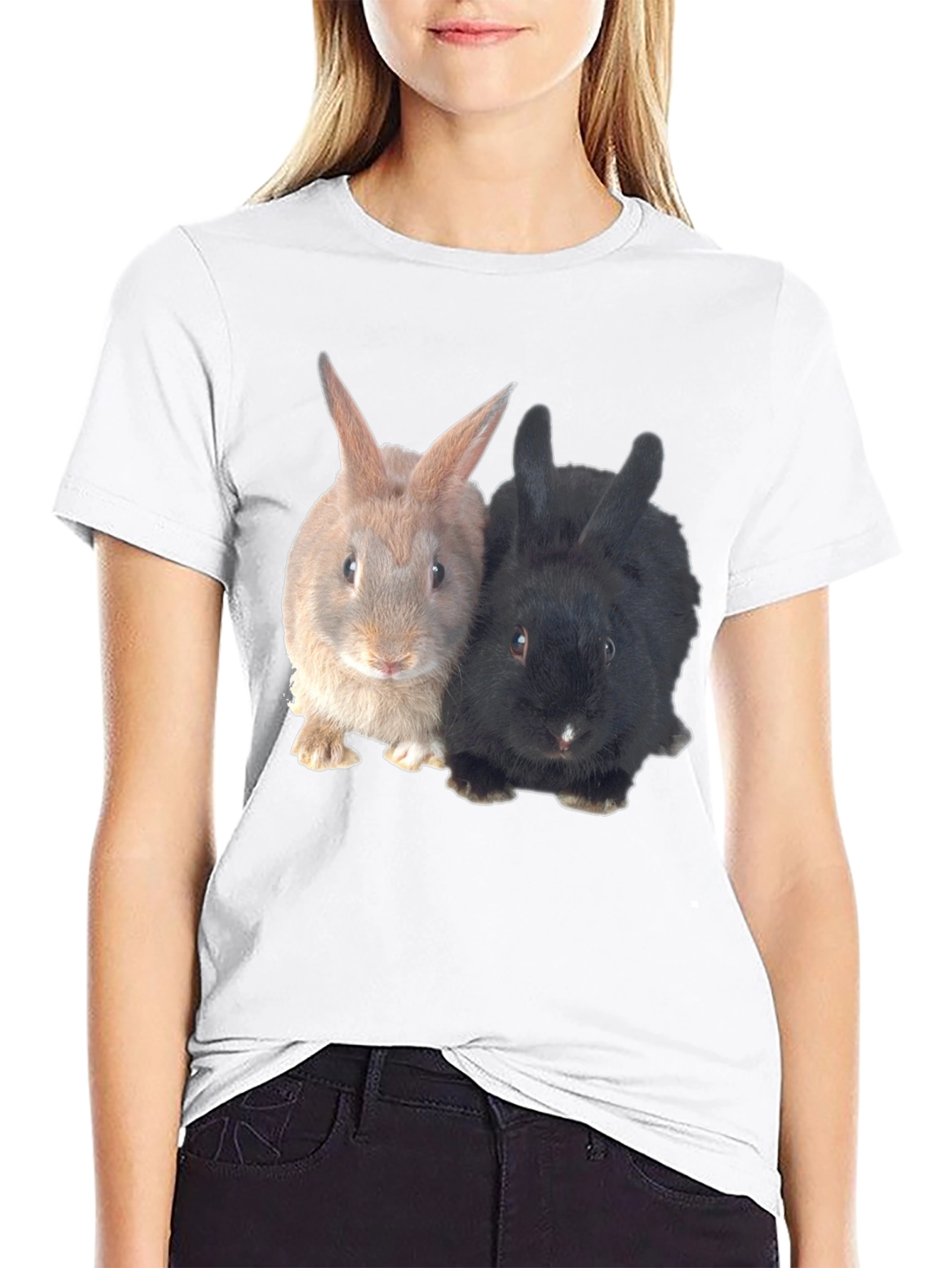 Cute Rabbit Duo Black T-Shirt