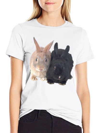 Cute Rabbit Duo Black T-Shirt