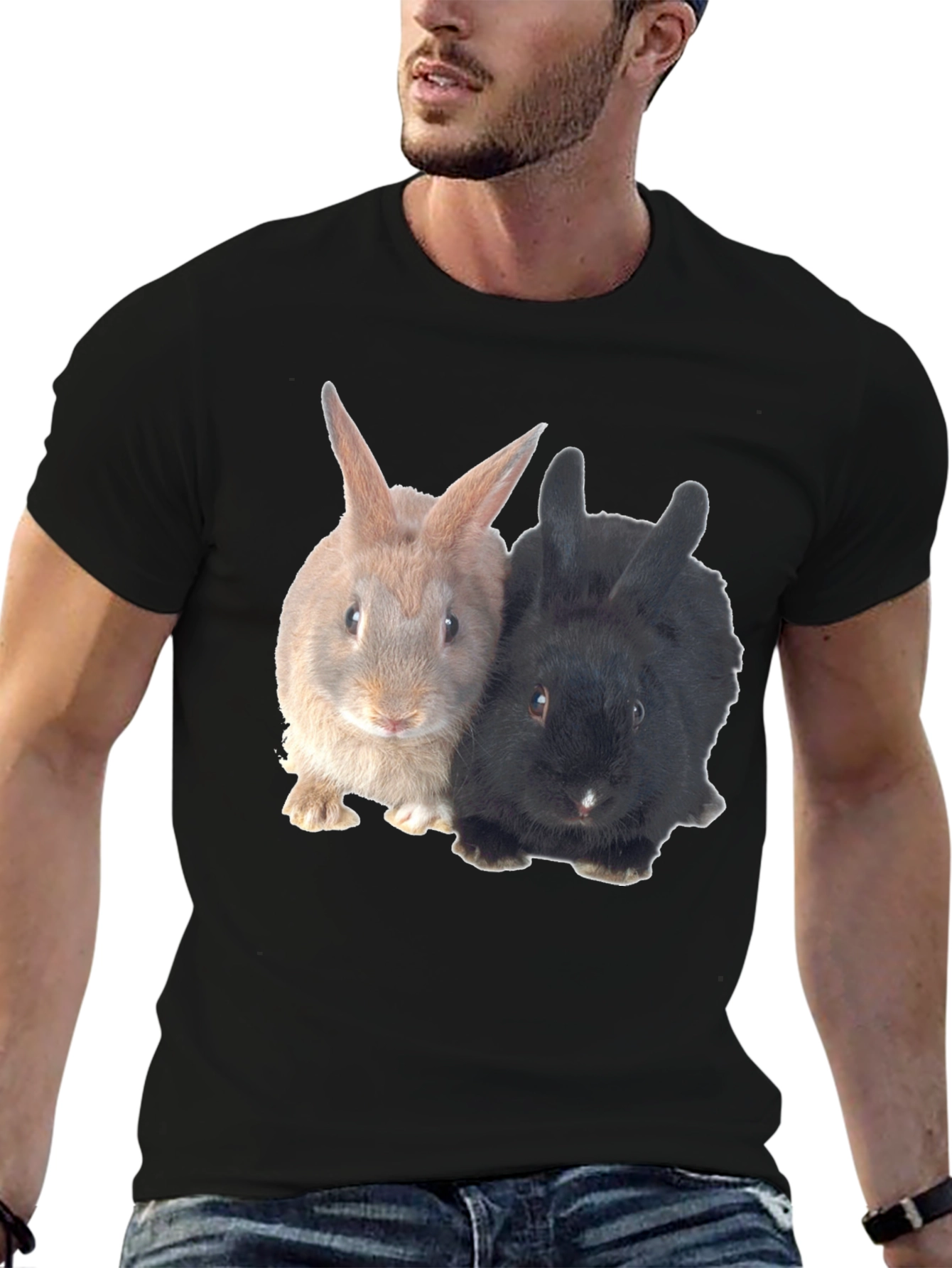 Cute Rabbit Duo Black T-Shirt