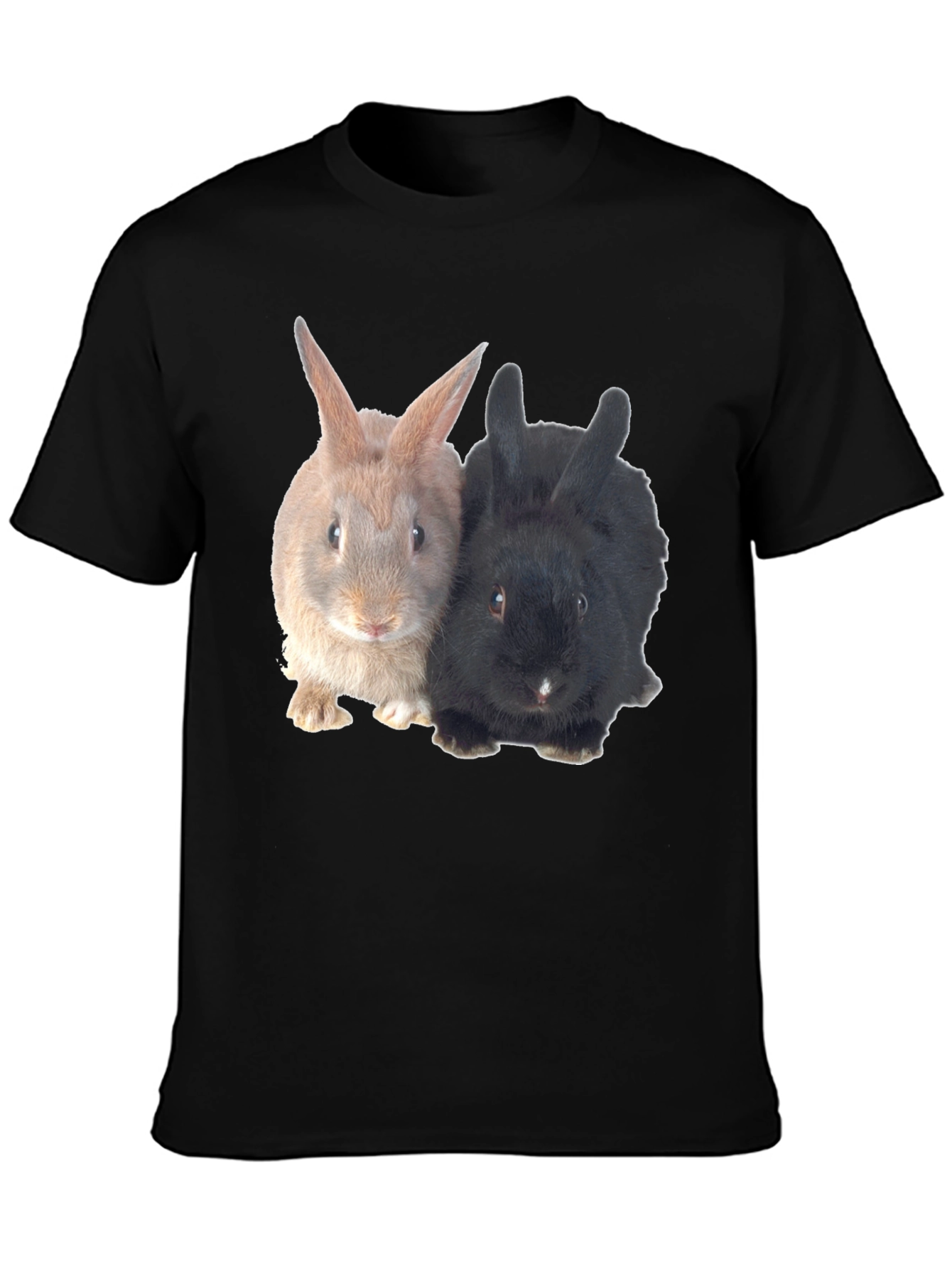 Cute Rabbit Duo Black T-Shirt