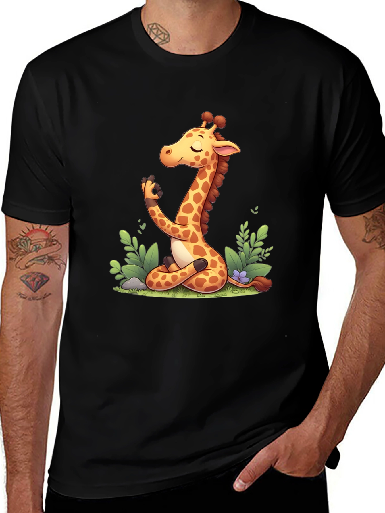 Meditating Giraffe Graphic Tee - Black