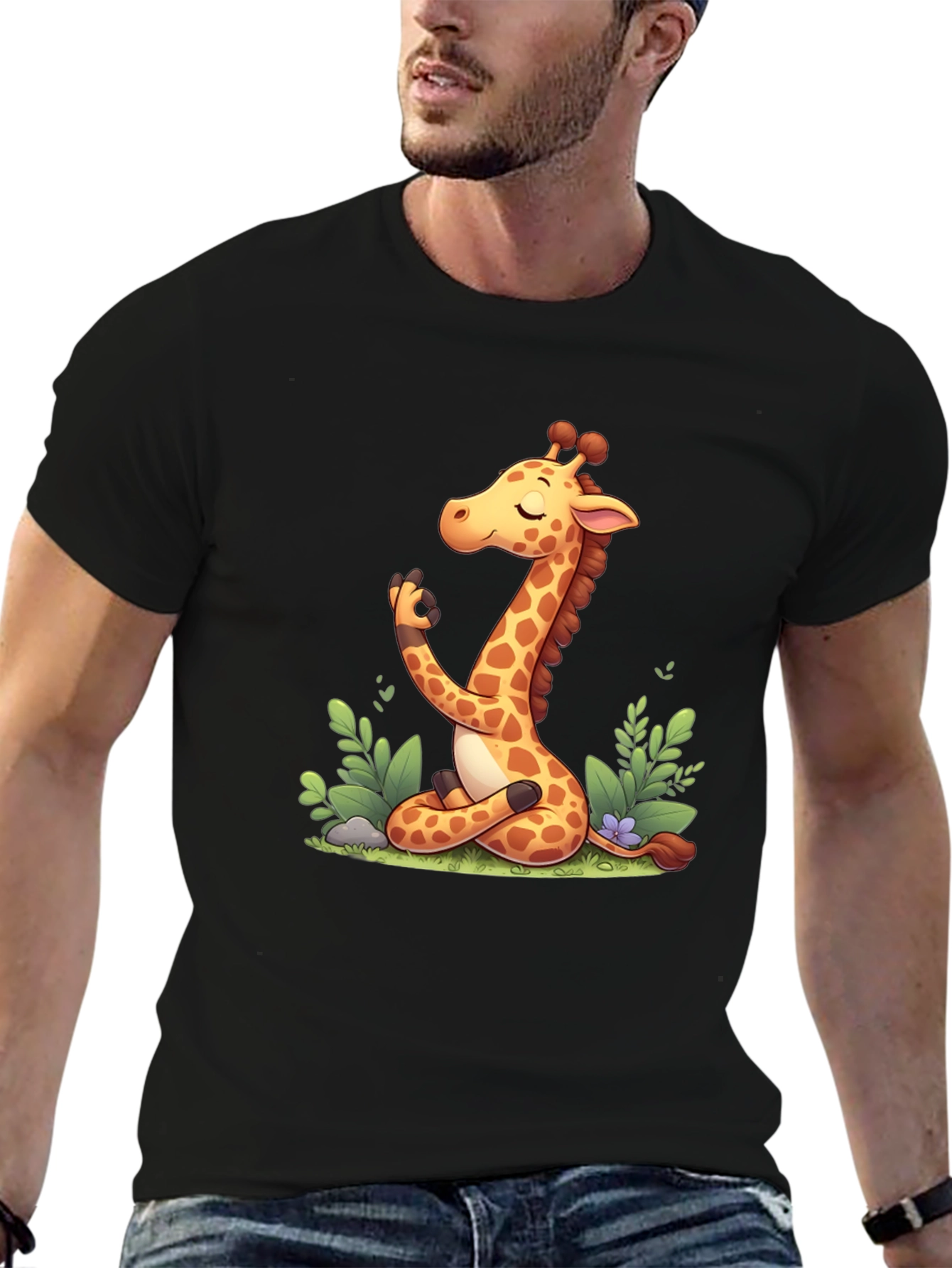 Meditating Giraffe Graphic Tee - Black