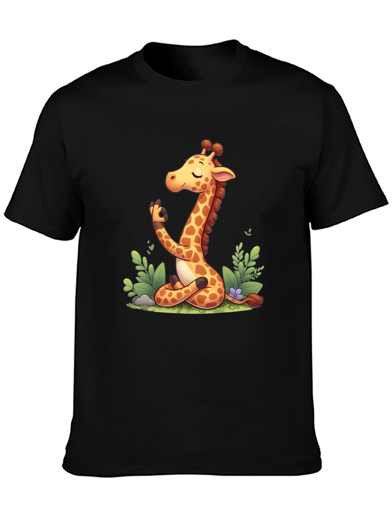 Meditating Giraffe Graphic Tee - Black