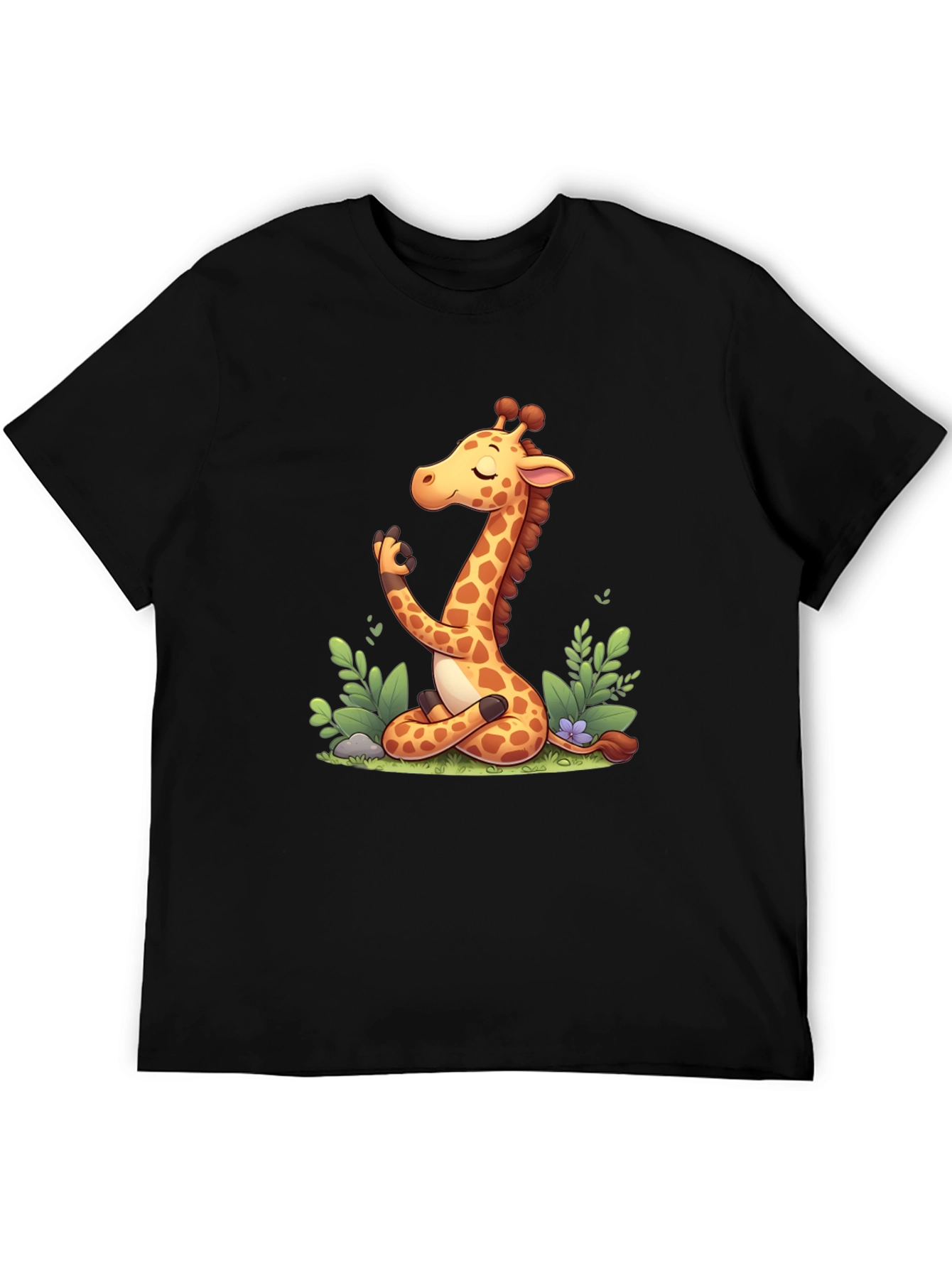 Meditating Giraffe Graphic Tee - Black