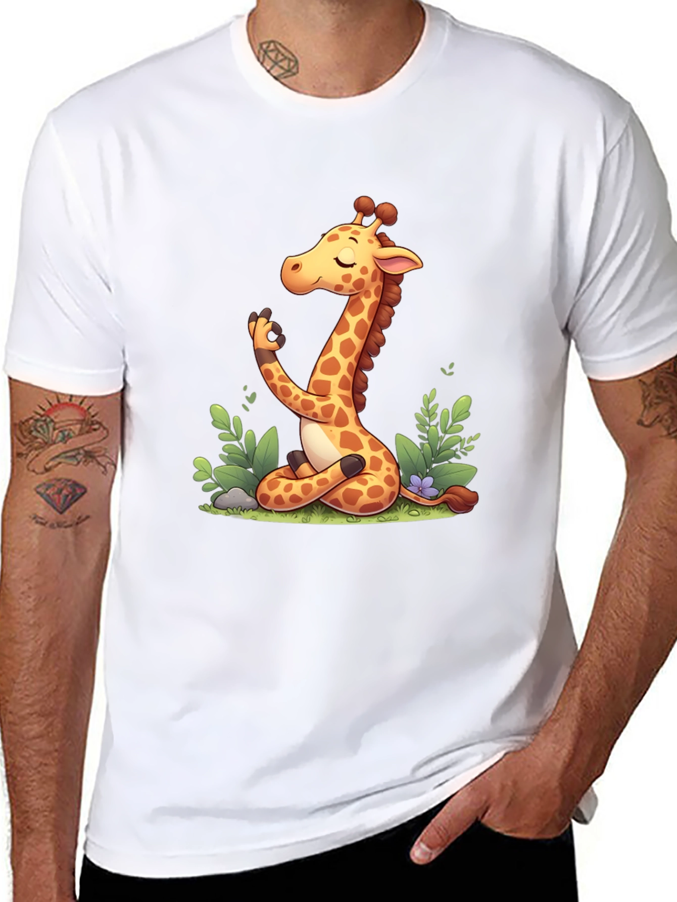 Meditating Giraffe Graphic Tee - Black
