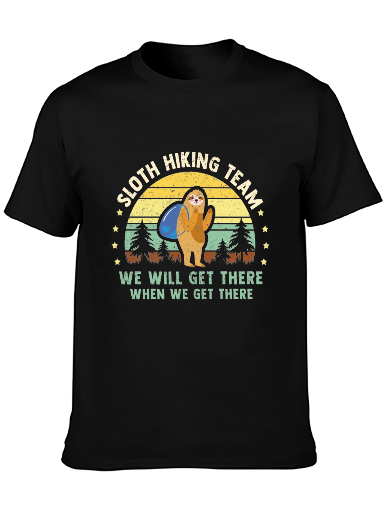 Sloth Hiking Team Graphic T-Shirt - Mens Black Tee