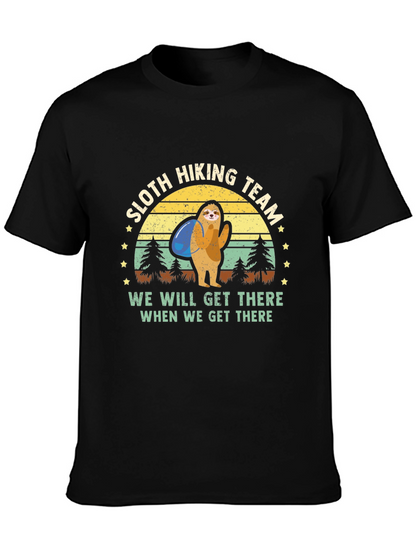 Sloth Hiking Team Graphic T-Shirt - Mens Black Tee