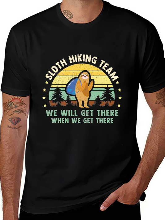 Sloth Hiking Team Graphic T-Shirt - Mens Black Tee