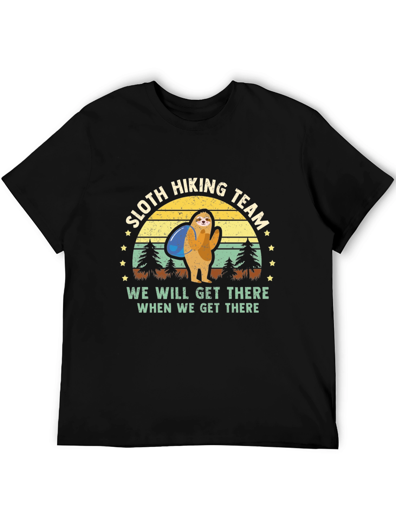 Sloth Hiking Team Graphic T-Shirt - Mens Black Tee