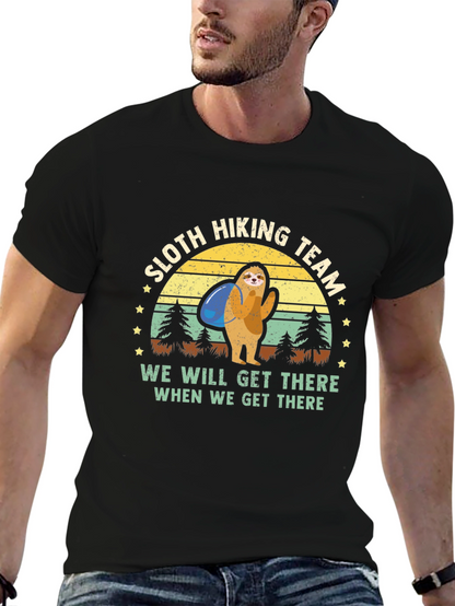 Sloth Hiking Team Graphic T-Shirt - Mens Black Tee