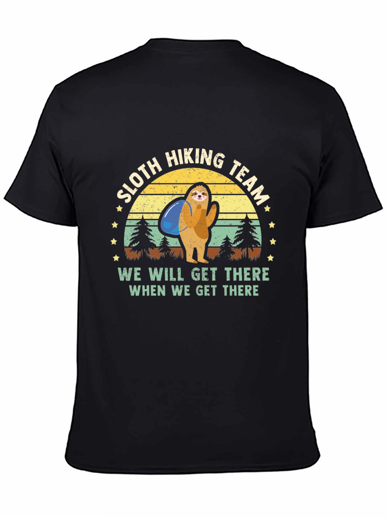Sloth Hiking Team Graphic T-Shirt - Mens Black Tee