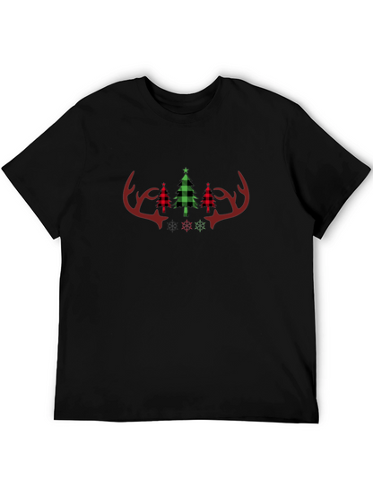 Festive Plaid Christmas Antler Tee