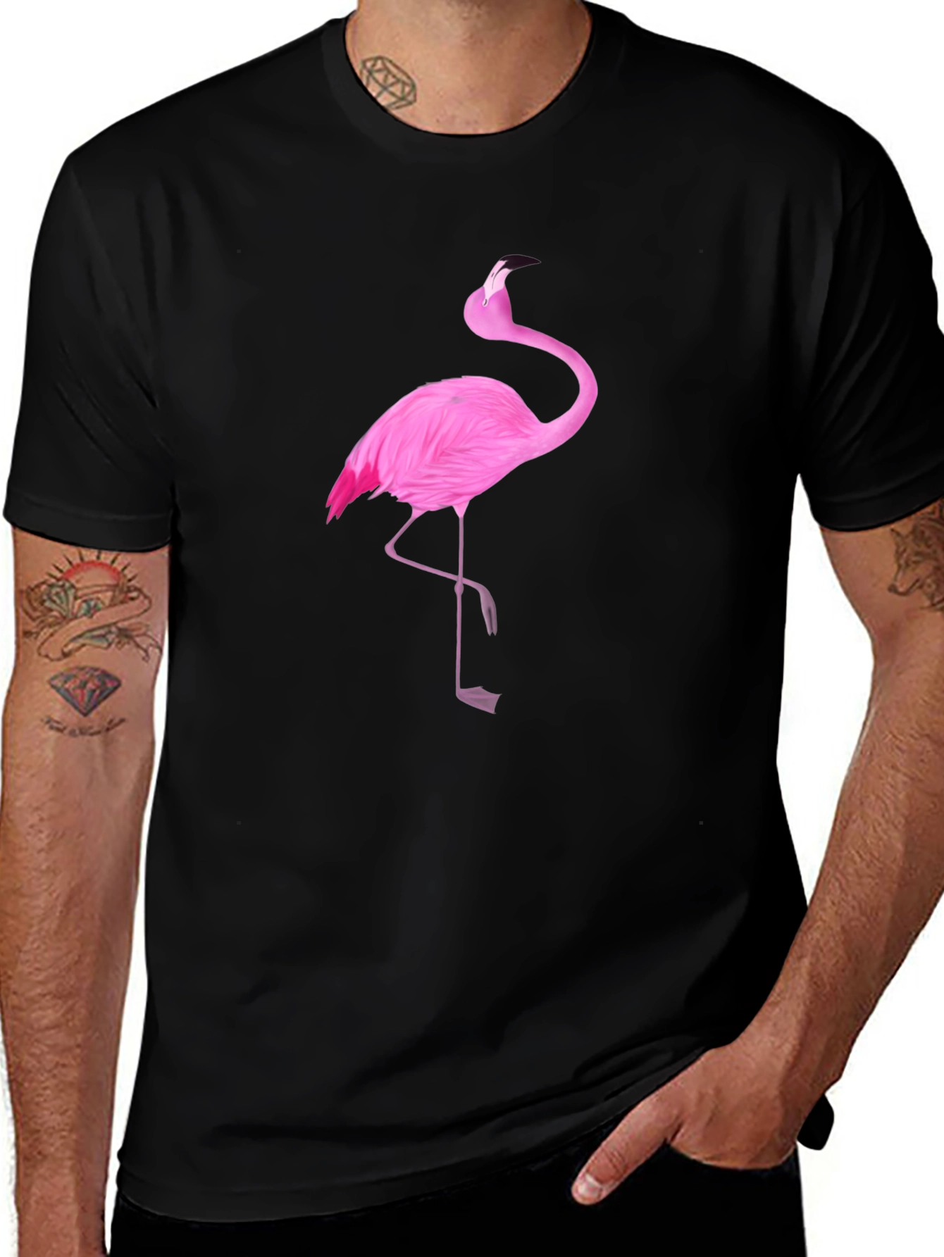 Pink Flamingo Graphic Black T-Shirt